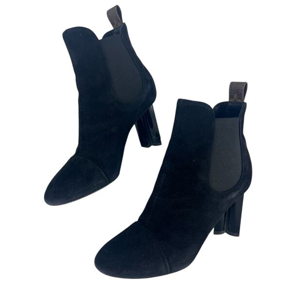 Louis Vuitton Suede Monogram Cap Toe Chelsea 80mm Ankle Boots in Black - Picture 7 of 16